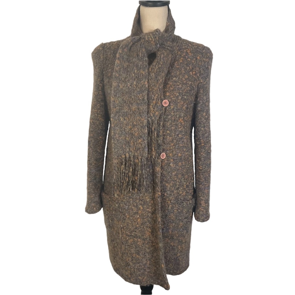 Vintage I.B.Diffusion Mohair Blend Attached Scarf Longline Sweater Size Medium